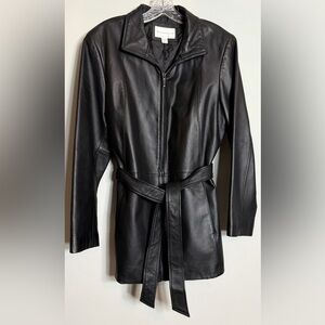 Worthington Black Leather Belted Jacket